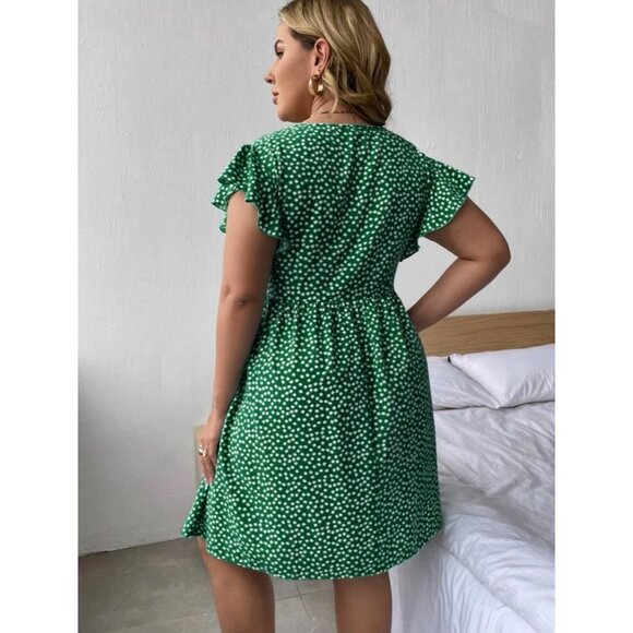 🍒 2/$20 🍒 Bright Green with White Dasie's sx 2 XL Short Sleeve Dress, V-Neck - Picture 6 of 6
